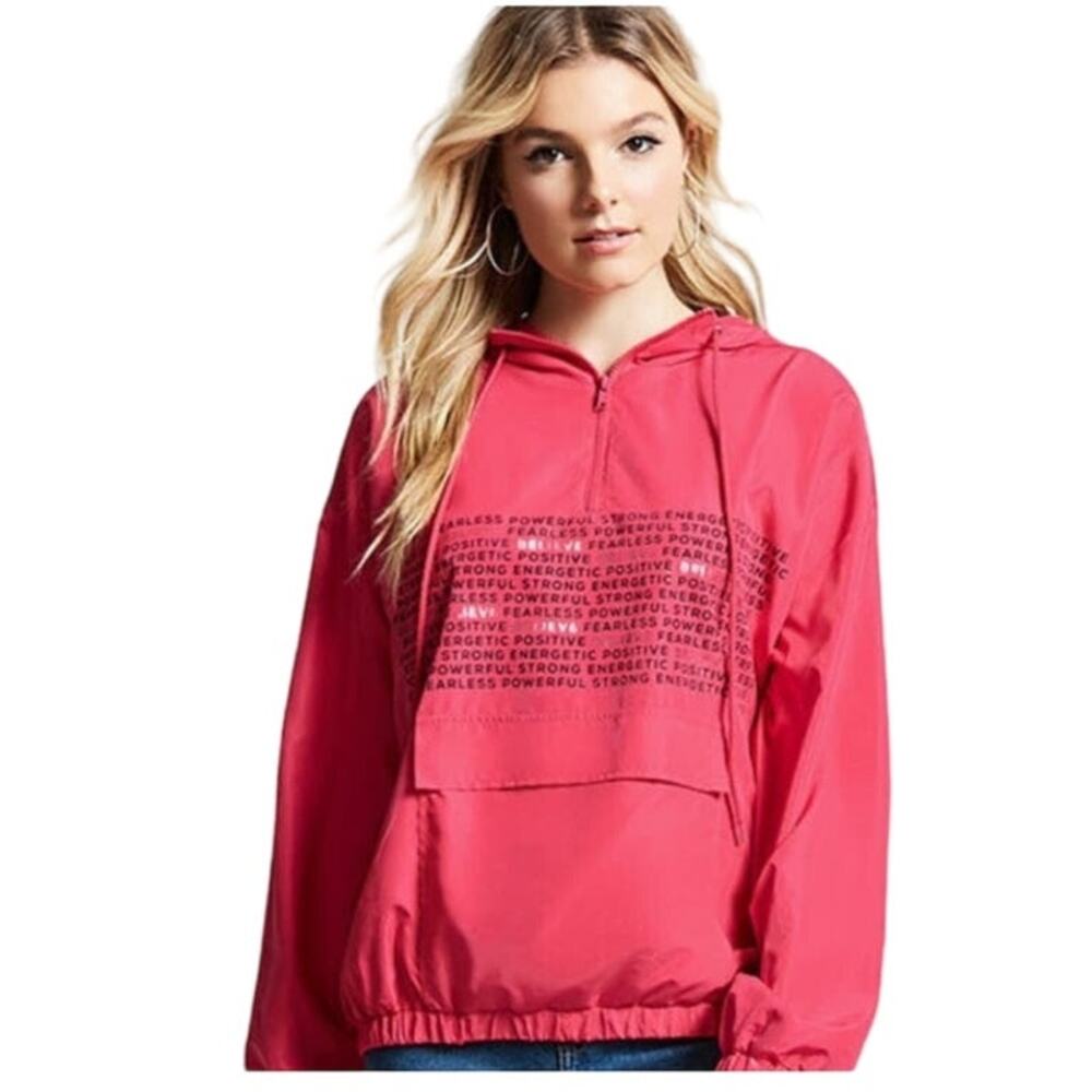 Forever 21 Breast Cancer Awareness Believe Graphic Anorak Hoodie, Size Small